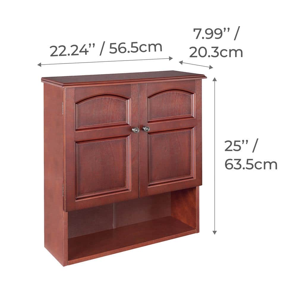 Mahogany Brown Wooden Wall Cabinet with Adjustable Shelving