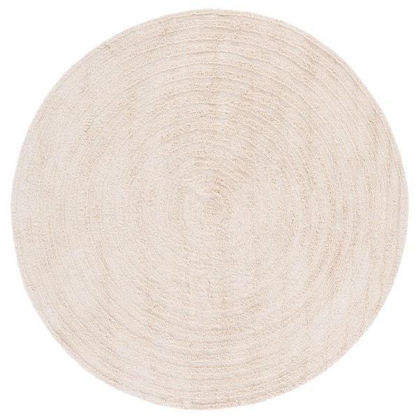 Easy Care 5 ft. x 5 ft. Ivory Machine Washable High-Low Dendric Solid Round Area Rug