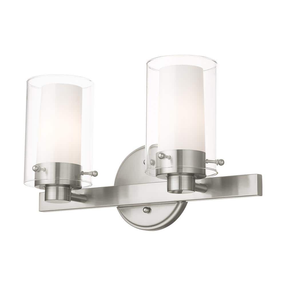 Sleek Manhattan Brushed Nickel 2-Light Vanity with Double-Glass