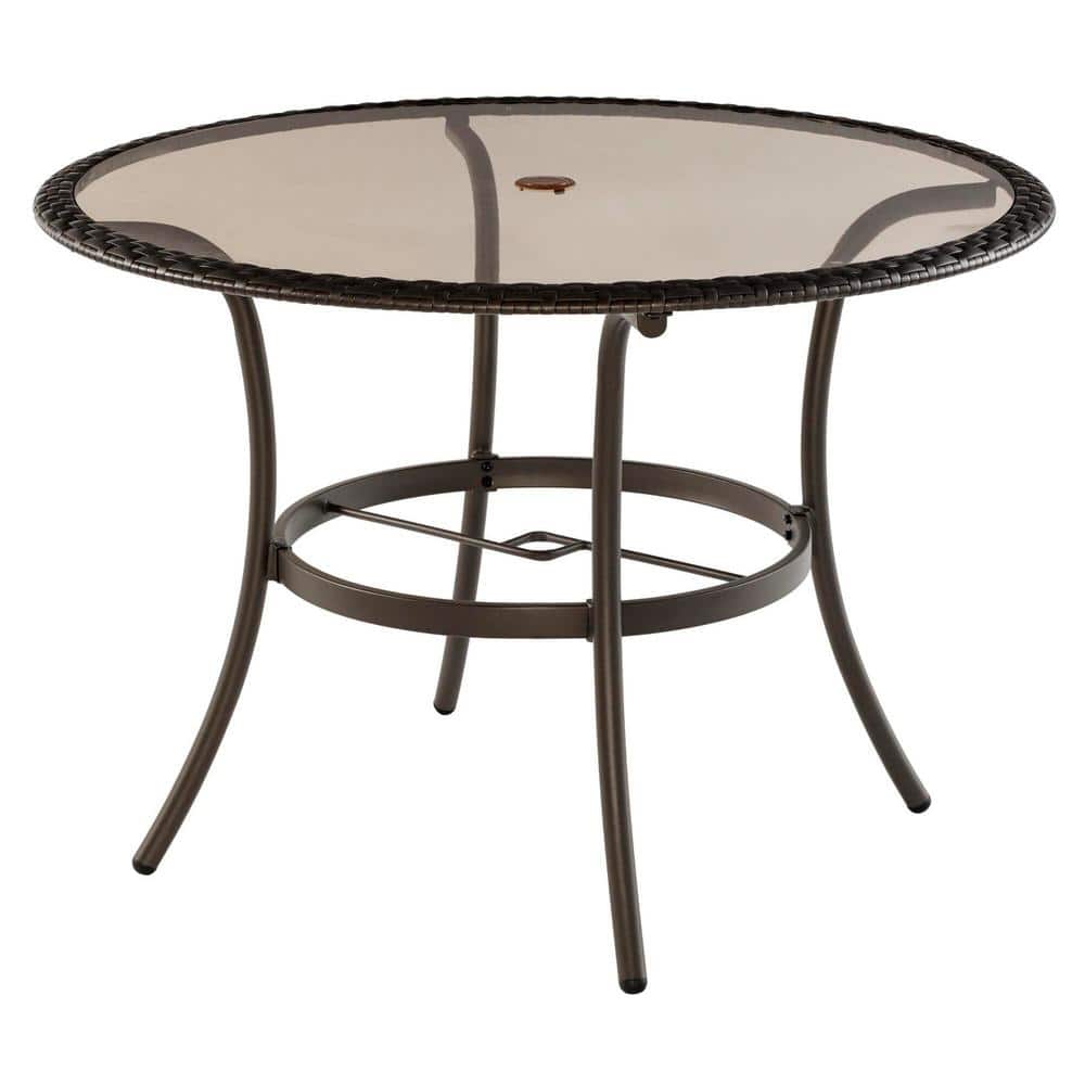 Stylewell 42 In Mix And Match Round Wicker Glass Outdoor Patio Dining Table A210012400 The Home Depot - Stylewell Mix And Match White Round Glass Outdoor Patio Dining Table