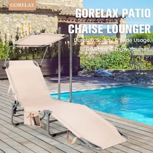 Adjustable Sunlounger Patio Chaise Outdoor Lounge Chair Shade in Beige with Canopy