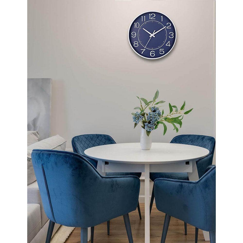 10 in. Navy Silent Non-Ticking Modern Wall Clock YA222L - The Home