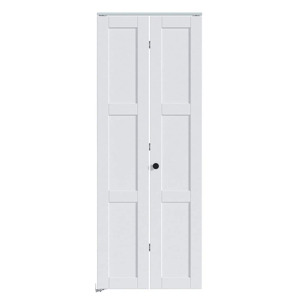 28 in. x 80 in. 3-Lite Solid Core Panel White Finished MDF Wood Bi-Fold Door with Hardware price history on PriceWatchPro
