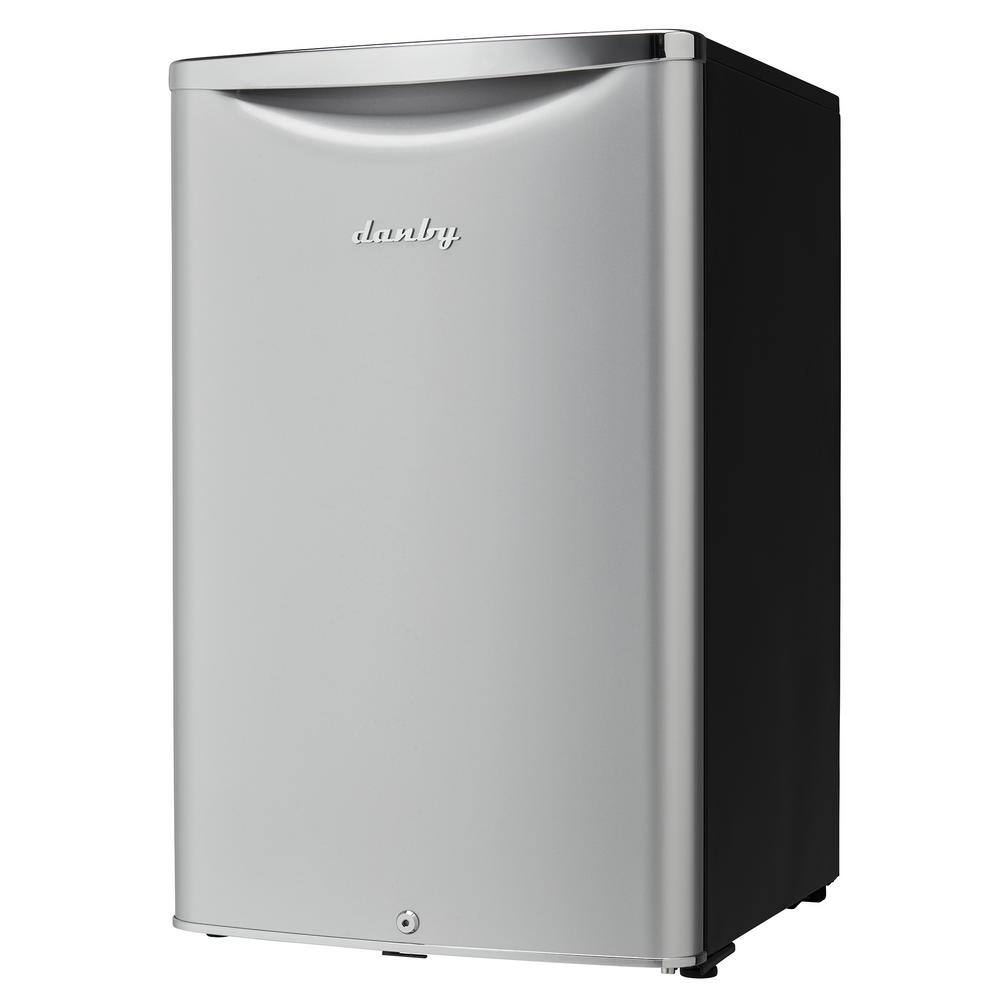 Silver and Black 4.4 cu. ft. Freestanding Mini Fridge with Chrome Handle