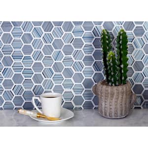 Blue 11.6 in. x 12 in. Polished and Honed Hexagon Glass Mosaic Tile (5-Pack) (4.83 sq. ft./Case)
