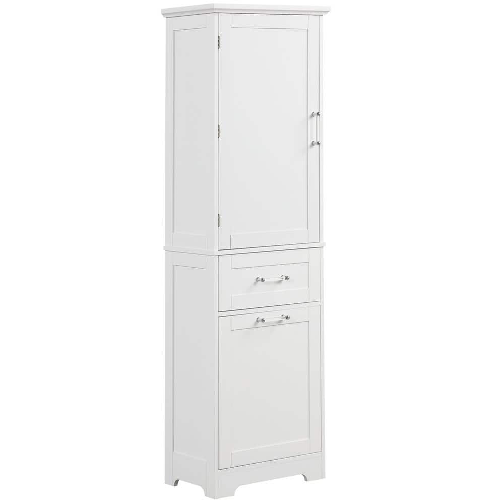 20 in. W x 13.5 in. D x 68.4 in. H White Bathroom Storage Linen Cabinet wit