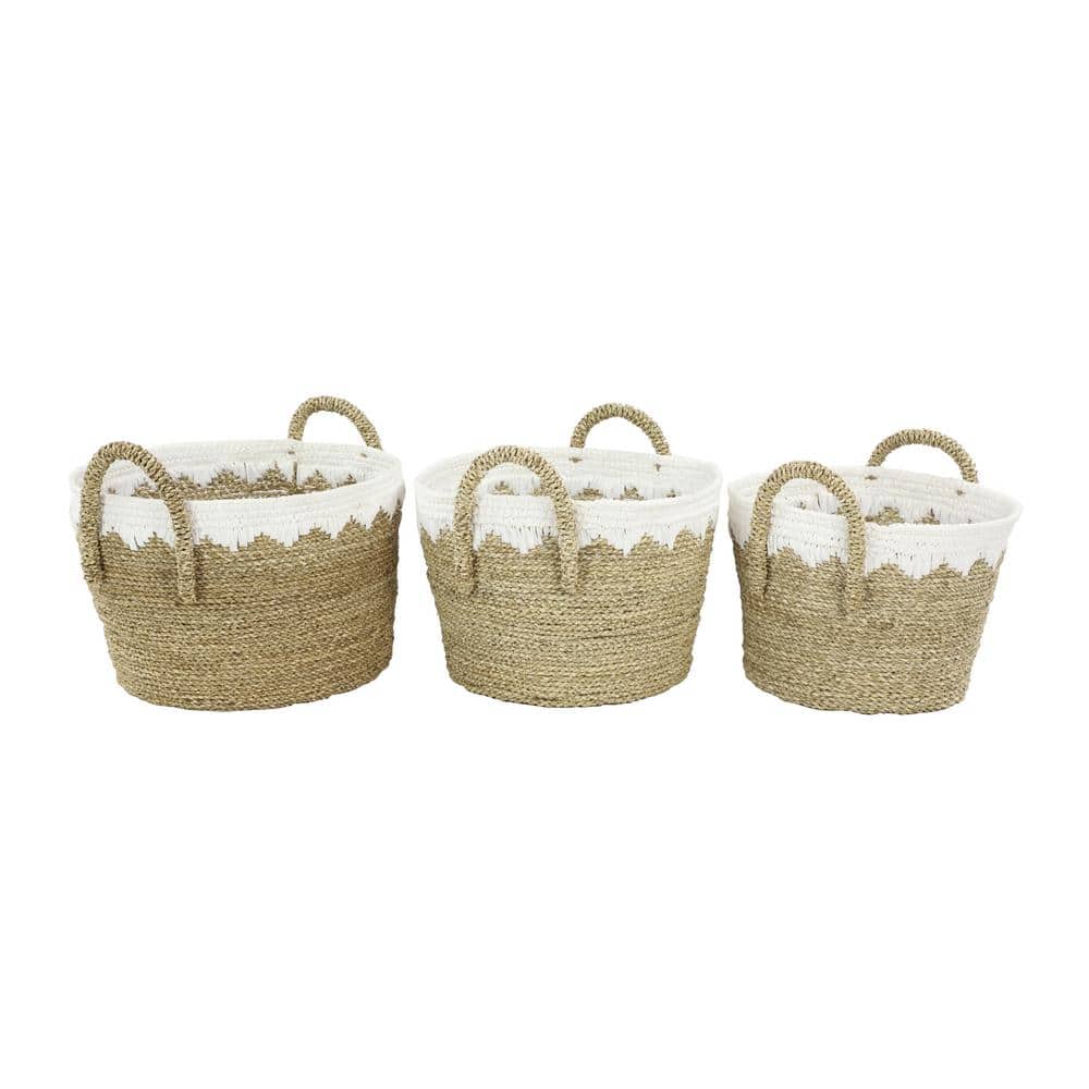 Coastal Charm Round Seagrass Storage Baskets, Set of 3