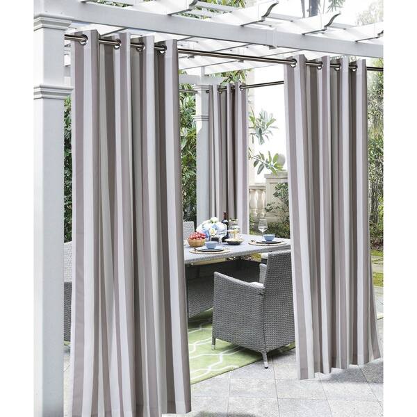 Taupe Striped Outdoor Grommet Room, Outdoor Curtains Home Depot