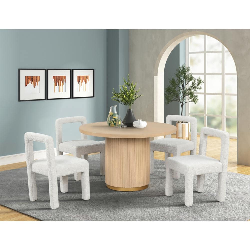 Cream Boucle Upholstered Low Back Side Chair with Metal Frame