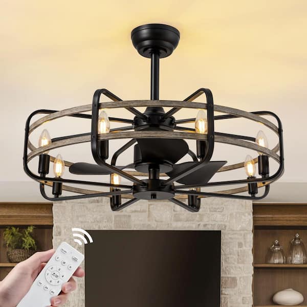 30 in. Indoor Farmhouse Black Caged Chandelier Ceiling Fan with Remote Included with No Bulb Included for Dining Room