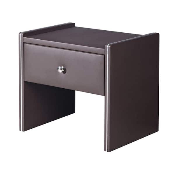 Benjara Brown Leather Upholstered Wooden Nightstand with One Drawer