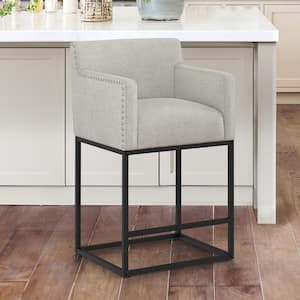 Luna 26 in. Gray Fabric Upholstered Counter Height Bar Stool with Black Metal Frame Square Counter Stool
