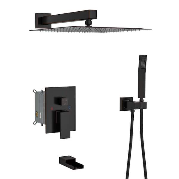 Unbranded 10 in. Single Handle 1-Spray Tub and Shower Faucet 1.8 GPM with Shower Head in. Oil Rubbed Bronze(Valve Included)