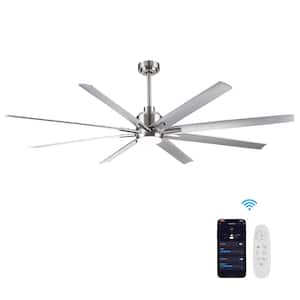 72 in. Smart Indoor Silver Ceiling Fan with Dimmable Integrated LED and App Remote Control