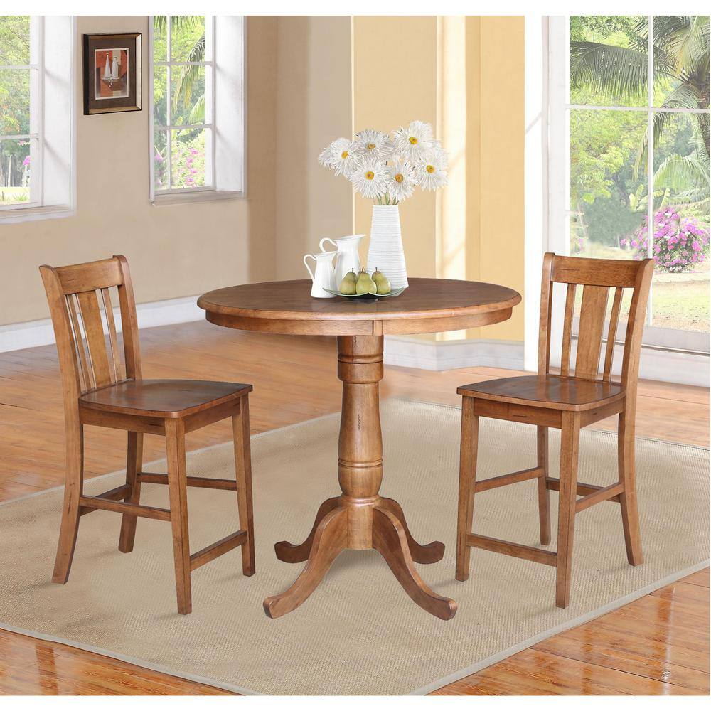 Distressed Oak Round Wood Extendable Bar Height Table
