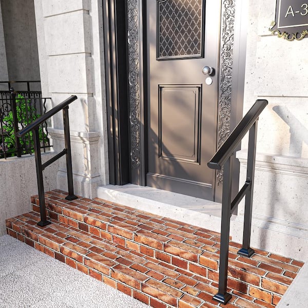 (2-Pack) 36 in. H x 27 in. W Black Wrought Iron for 1 or 2 Steps Stair Railing Kit