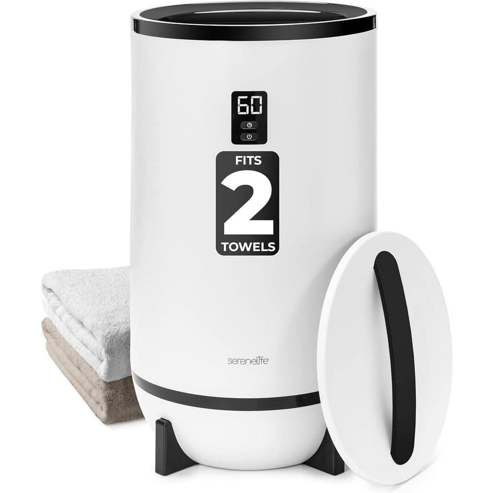 SereneLife Single Touch Towel & Blanket Warmer with Fragrant Disc Holder and LED Ring (Black White)