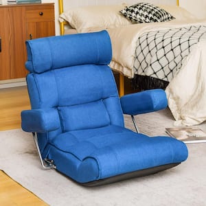 28.5 in. Straight Arm Fabric L-Shaped Sofa in Blue Adjustable Lazy Sofa with 6-position Head/Lumbar/Seat