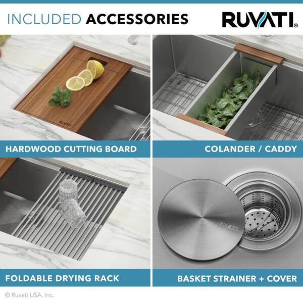 Ruvati 28 in. Low-Divide Double Bowl 60/40 Undermount Tight Radius 16-Gauge Stainless  Steel Kitchen Sink RVH7255 - The Home Depot