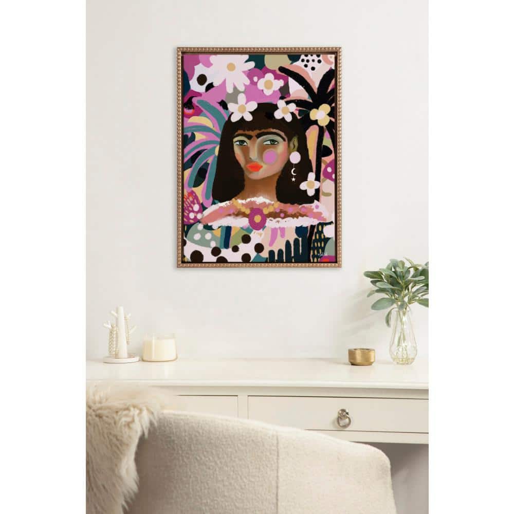 Gold Beaded Frame Colorful Floral Canvas Art 18x24