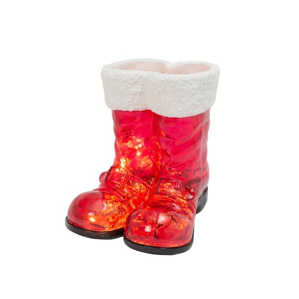 GERSON INTERNATIONAL 16.3 in. H B/O Lighted Resin Holiday Santa Boots with 10 LED Lights