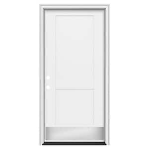 36 in. x 80 in. 2 Panel Flat Right-Hand/Inswing Modern White Steel Prehung Front Door w/Brickmould, ADA Accessible