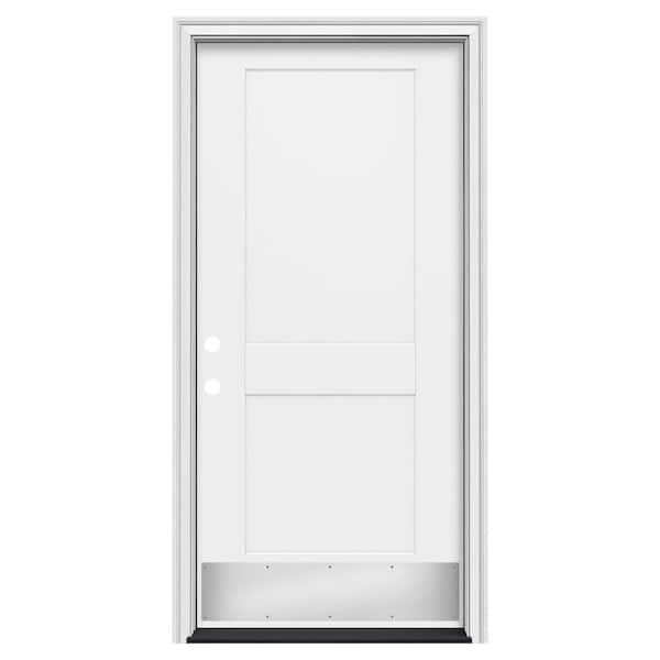 JELD-WEN 36 in. x 80 in. 2 Panel Flat Right-Hand/Inswing Modern White Steel Prehung Front Door w/Brickmould, ADA Accessible