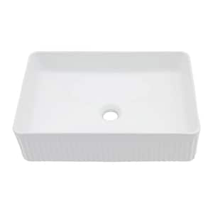 19.6 in. Rectangle Ceramic White Bathroom Vessel Sink Vertical Stripe Art Basin