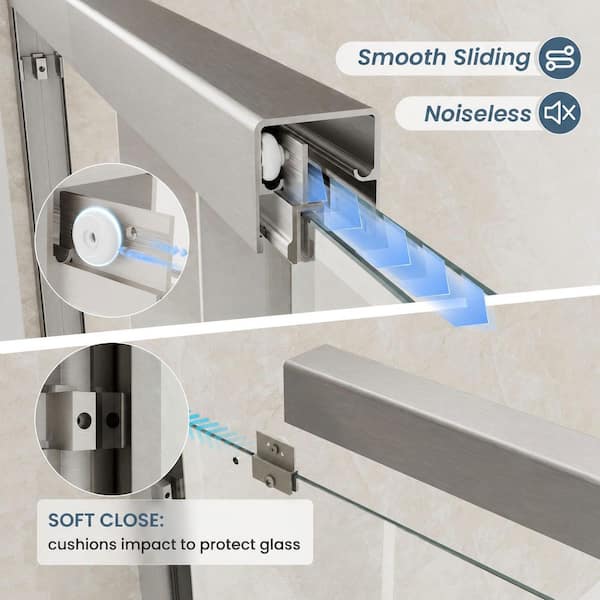 56 in.-60 in. W x 72 in. H Double Sliding Framed Shower Door w/ Nano-Coated Easy-Clean Tempered Glass in Brushed Nickel