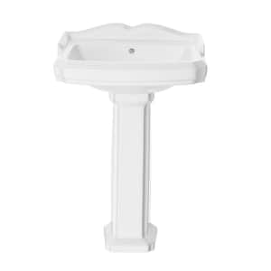 23 in. White Ceramic Pedestal Sink with 26 in. Base in White with Smooth Surface