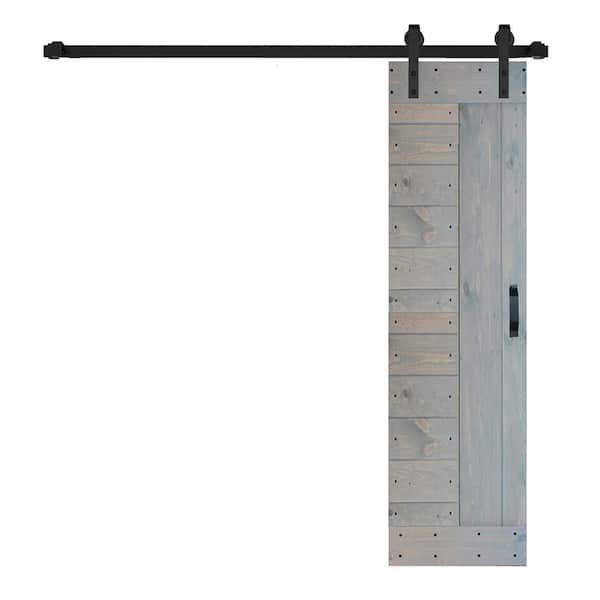 ISLIFE L Series 24 in. x 84 in. French Gray Finished Solid Wood Sliding Barn Door with Hardware Kit - Assembly Needed