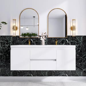 60 in. W x 20 in. D x 23 in. H Double Sinks Wall Mounted Bath Vanity in White with White Cultured Marble Top