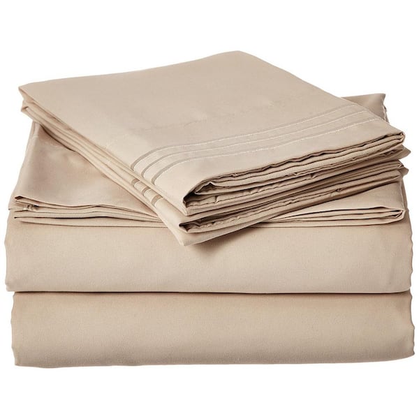 Elegant Comfort 4-Piece Cream Solid Microfiber Queen Sheet Set