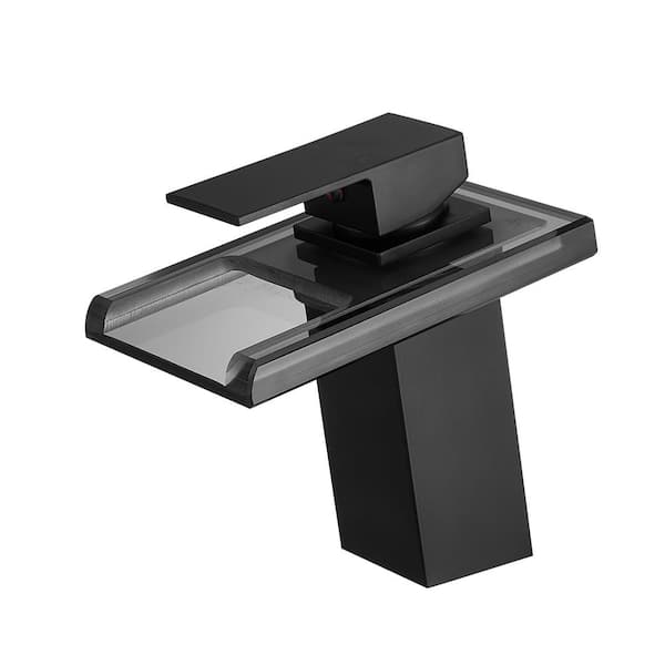 Dimakai Brass Single Handle Single Hole Bathroom Faucet with Water Supply Hoses and LED Temperature Sensor Light in Matte Black