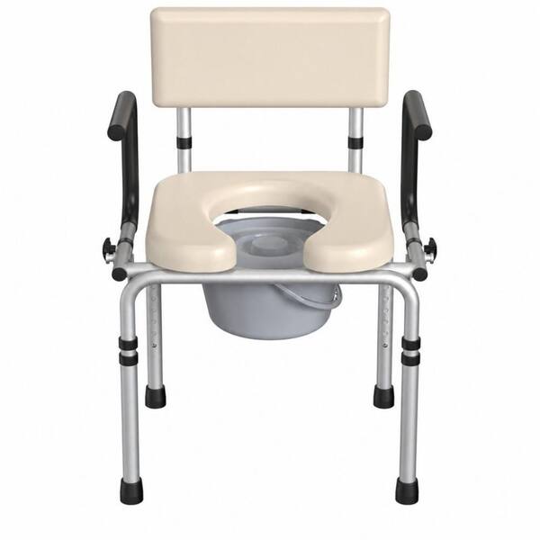 20.47 in. D x 22.05 in. W x 39 in. H Drop Arm Bedside Commode with Padded Seat and Backrest for Adults, Beige