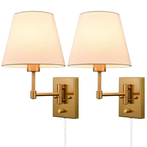 9.45 in. 2 light Gold Modern Wall Sconce with Fabric Shade