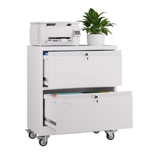 29 in. W x 34 in. H x 16 in. D Rolling 2-Drawer Metal Horizontal/Lateral Filing Storage Freestanding Cabinet in White