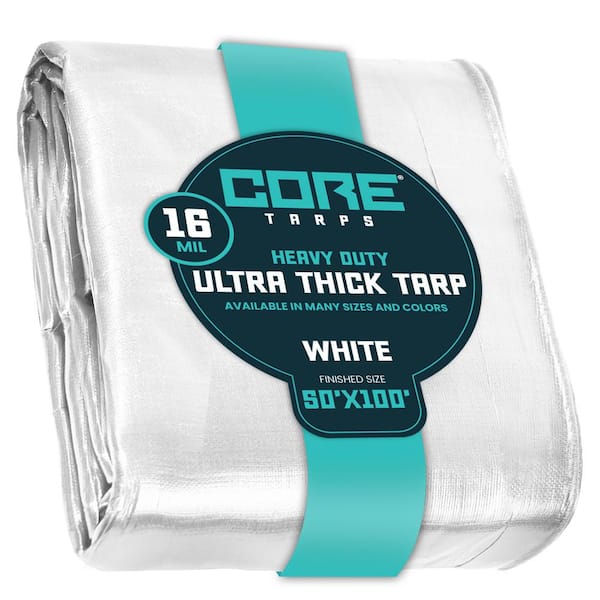 50 ft. x 100 ft. White 16 Mil Heavy Duty Polyethylene Tarp, Waterproof, UV Resistant, Rip and Tear Proof