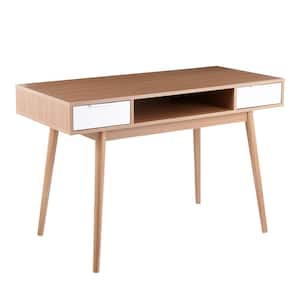 Pebble Double 47.25 in. Rectangular Natural and White Wood 2-Drawer Computer Desk with Shelf