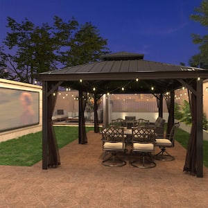 12 ft. x 20 ft. Outdoor Aluminum Frame Patio Gazebo Canopy Shelter with Iron Double Hardtop Pavilion, Mosquito Netting