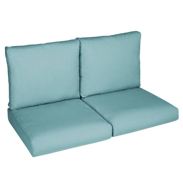 Mozaic Company Sorra Home 27 in. x 29 in. x 5 in. (4-Piece) Deep Seating Outdoor Loveseat Cushion in ETC Aqua