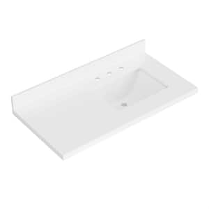 43 in. W x 22 in. D in Pure White Quartz with 1.5 in Thick Milter Edge with Rectangle Single Sink Vanity Top in White