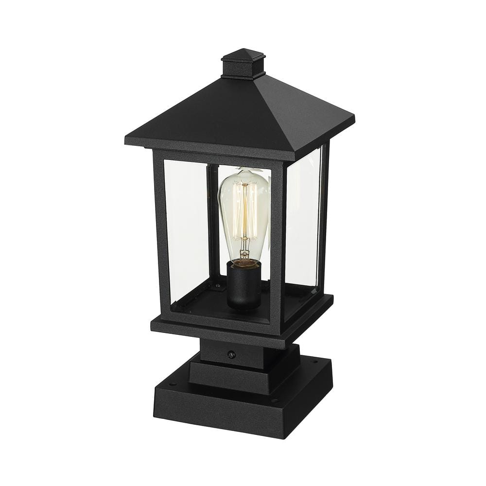Black Cast Aluminum Outdoor Pier Mount Lantern with Clear Glass