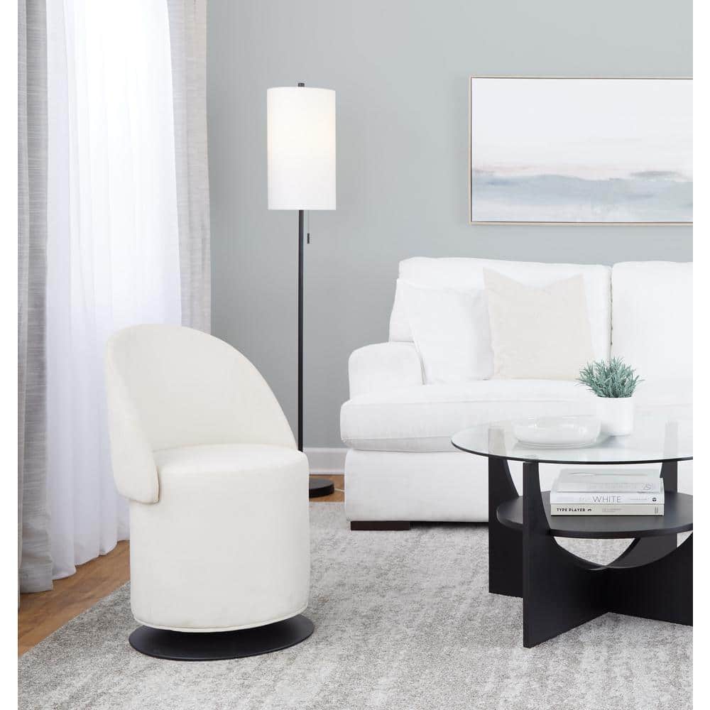 Cream Faux Leather Swivel Chair with Metal Base