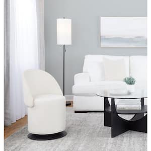 Finch Cream Fabric and Black Metal Swivel Side Chair with Folding Backrest