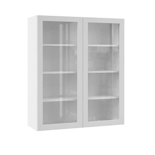 Hampton Bay Designer Series Edgeley Assembled 36x42x12 in. Wall Kitchen Cabinet with Glass Doors in White