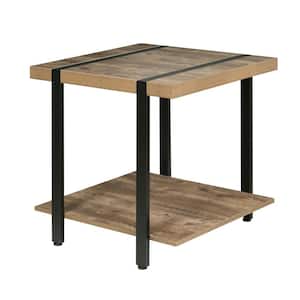 Bourbon Foundry End Table, Wood and Inset Black Steel