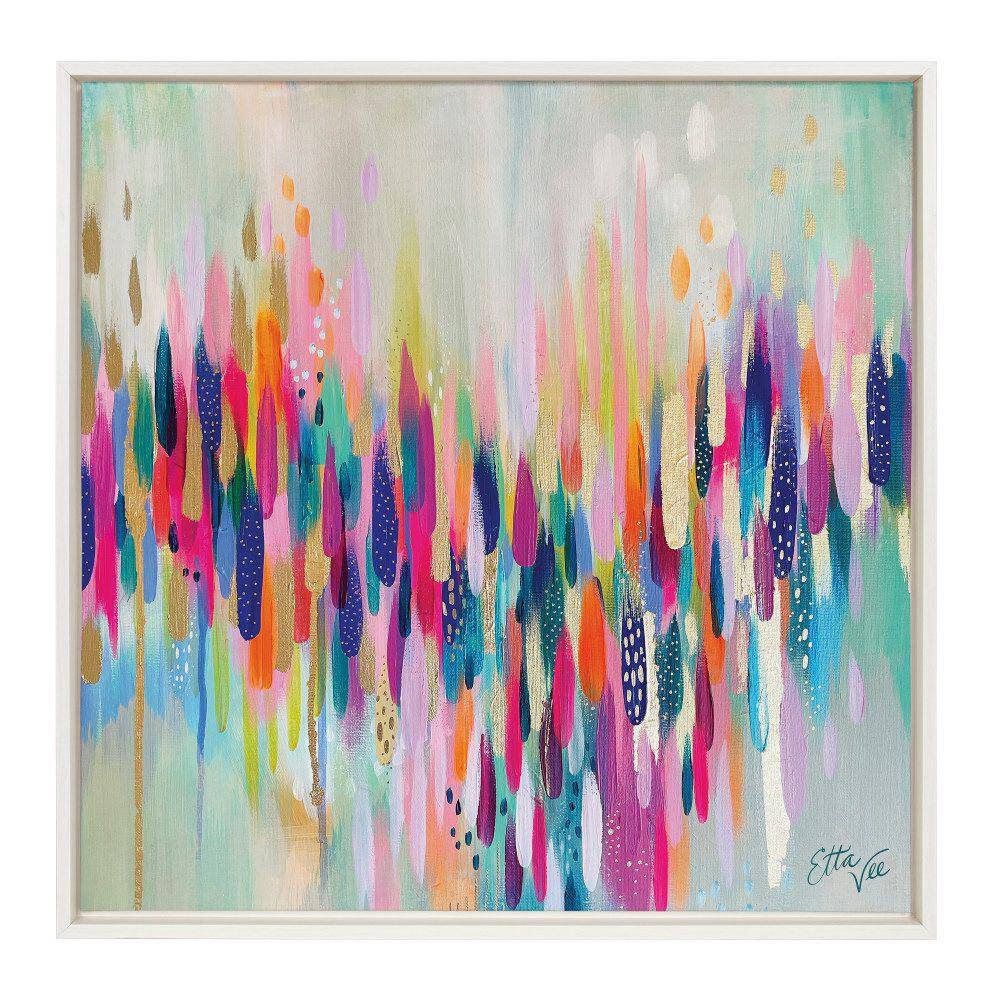 Colorful Abstract Brushstroke Canvas Wall Art, 30x30 White Frame