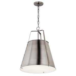 Etcher 18 in. 2-Light Classic Pewter Traditional Shaded Hanging Pendant Light with Metal Shade