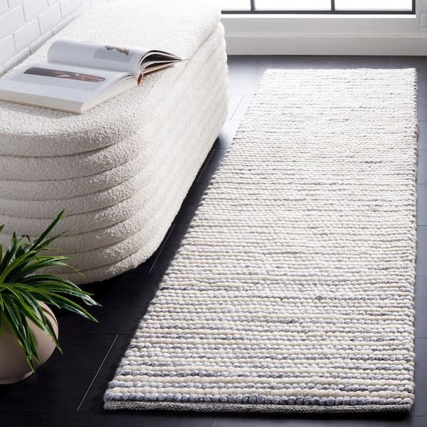Natura 2 ft. x 7 ft. Ivory/Blue Solid Color Runner Rug